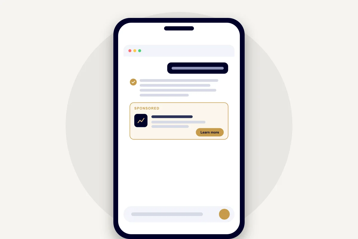Example of a sponsored ad appearing below an AI chat answer
